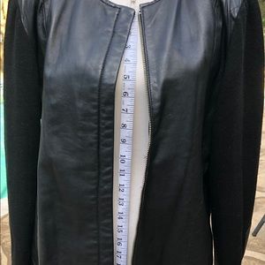 Leather and wool jacket with zipper